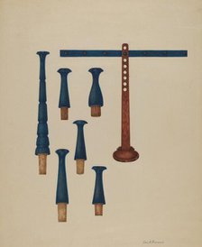 Shaker Pegs and Candlestand, c. 1938. Creator: George V. Vezolles.