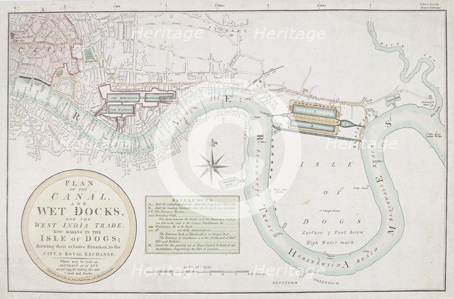Proposed canals and docks, London, 1800. Artist: Anon