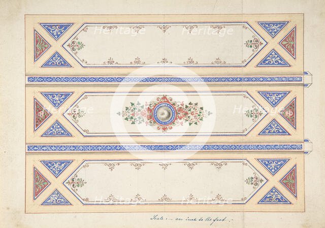 Ceiling Design with Three Panels Divided by Beams, 19th century. Creator: Anon.