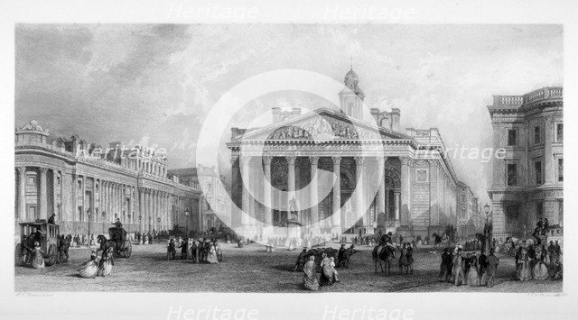 The Bank of England and Royal Exchange, City of London, c1845.                                       Artist: TA Prior