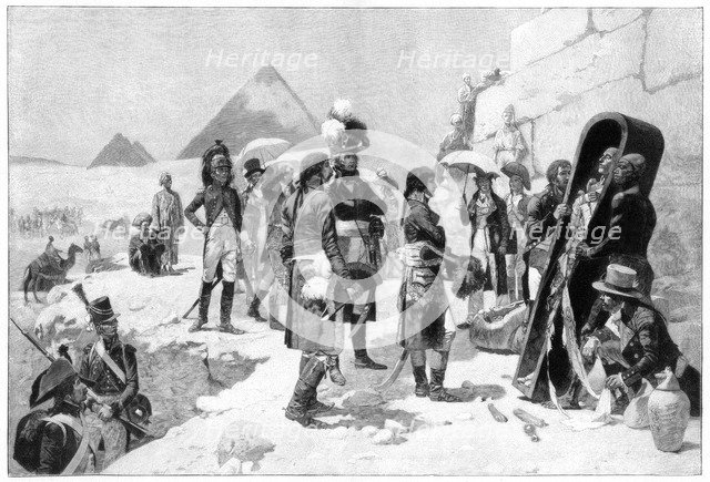 Napoleon Bonaparte inspecting a mummy at the pyramids, 1801 (1900). Artist: Unknown