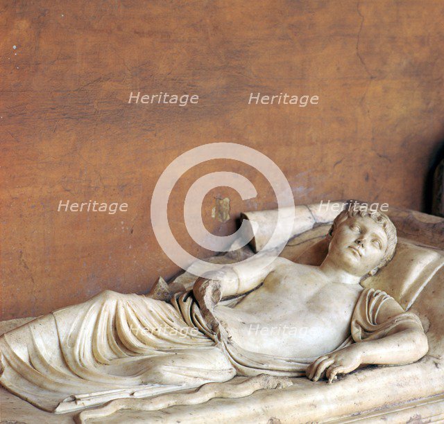 Effigy of a youth on a Roman sarcophagus, 2nd century. Artist: Unknown
