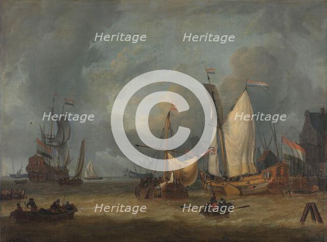 A Storm (Ships in the Harbor in a Stiff Breeze), 1675-1719. Creator: Jan Claesz Rietschoof.