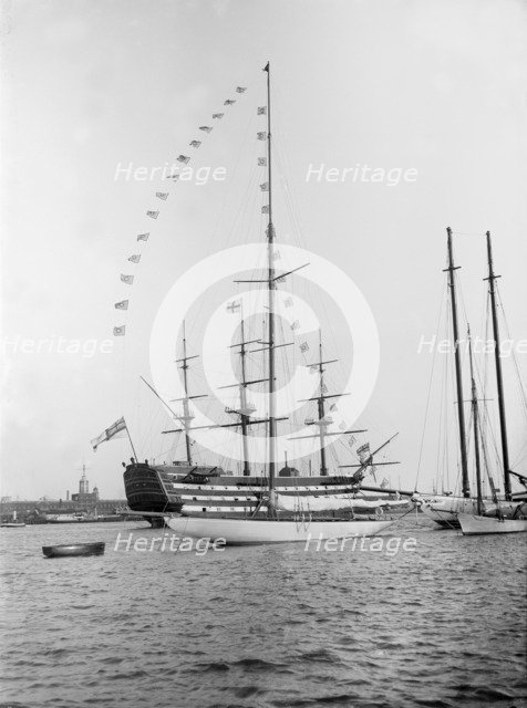 'Istria' moored with dressing flags, 1912.  Creator: Kirk & Sons of Cowes.
