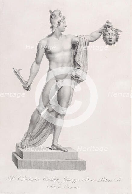 Perseus with the head of Medusa. from "Oeuvre de Canova: Recueil de Statues ...", 1817., 1817. Creator: Giovanni Tognolli.