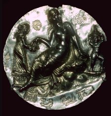 Silver relief medallion bearing the image of Aphrodite and Eros. Artist: Unknown