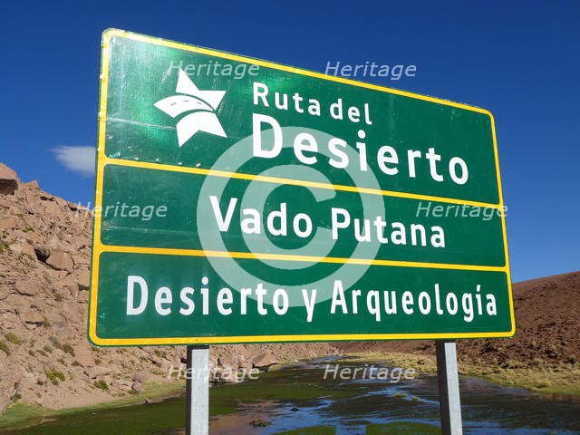 Road sign in Chile 2019. Creator: Unknown.