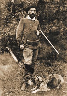 Isaac Ilyich Levitan (1860-1900) with his dog Vesta, before 1893. Creator: Anonymous.