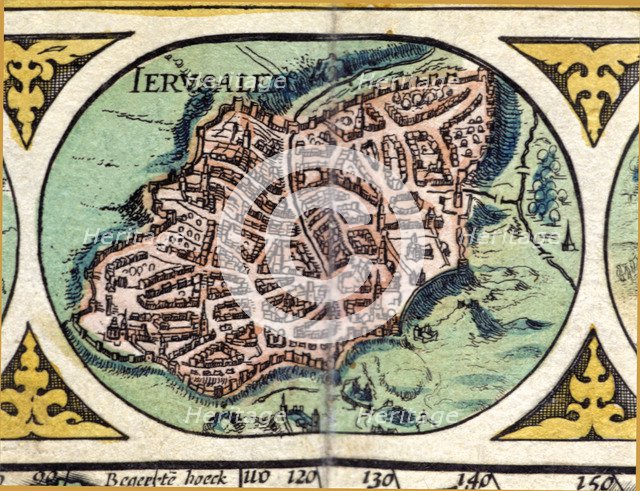 Jerusalem, colored engraving from the book 'Le Theatre du monde' or 'Nouvel Atlas', 1645, created…