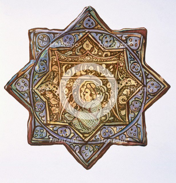 Persian Lustreware wall-tile: concentric 8-pointed star design, pub. 1891. Creator: Henry Wallis (1830-1916).