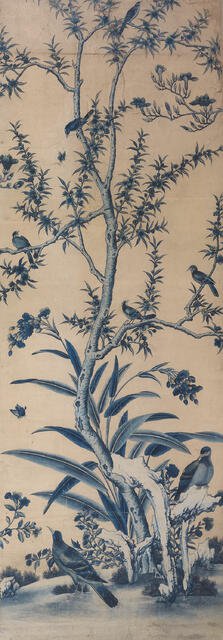 Wallpaper Panel with Birds and Flowering Trees, France, Late 18th/early 19th century. Creator: Unknown.