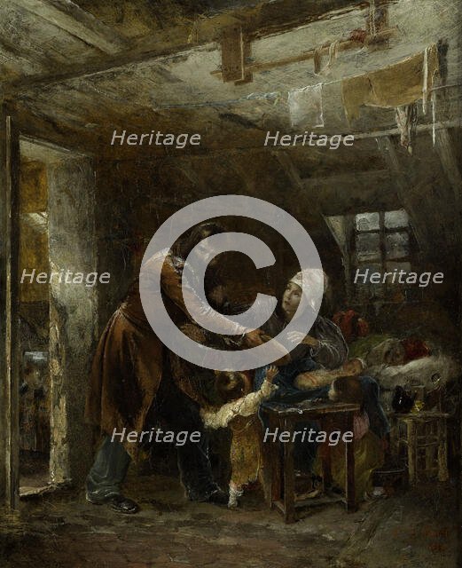 Claude Gueux bringing stolen bread back to his family, 1834. Creator: Louis Edouard Rioult.