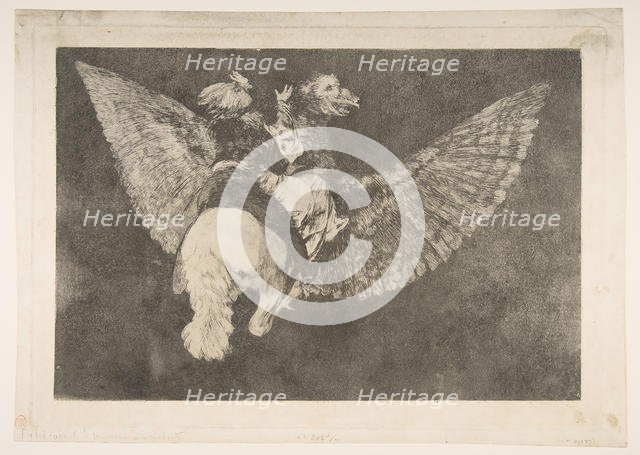 Plate 5 from the 'Disparates': Flying Folly, ca. 1816-23 (private printing ca.1854). Creator: Francisco Goya.