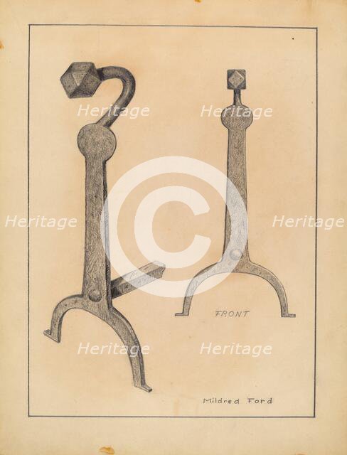 Andiron, c. 1936. Creator: Mildred Ford.