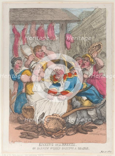 Kicking Up a Breeze or Barrow Women Basting a Beadle, February 10, 1814., February 10, 1814. Creator: Thomas Rowlandson.