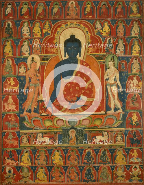 Painted Banner (Thangka) with the Medicine Buddha (Bhaishajyaguru), 14th century. Creator: Unknown.