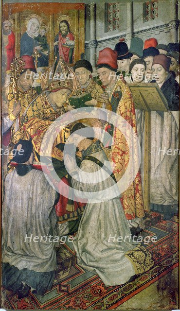 Table of the ordination of Saint Vincent by the Bishop of Zaragoza, Saint Valerio. Painting on wo…