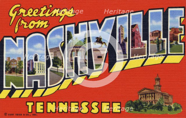 'Greetings from Nashville, Tennessee', postcard, 1956. Artist: Unknown