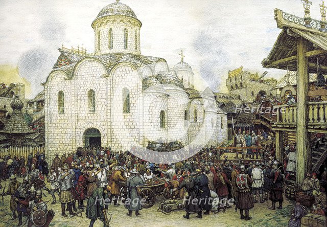 'Khan Tokhtamysh's invasion of Moscow in 1382', 1918. Artist: Apollinary Vasnetsov