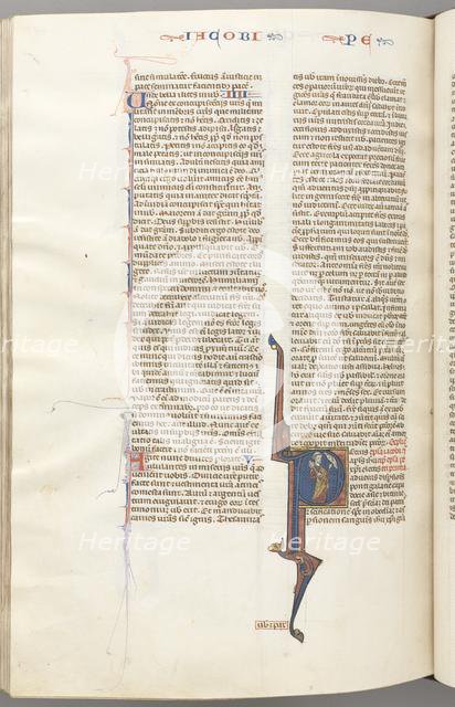 Fol. 477v, Peter, historiated initial P, Peter with a key, talking to the bust of God above, c. 1275 Creator: Unknown.