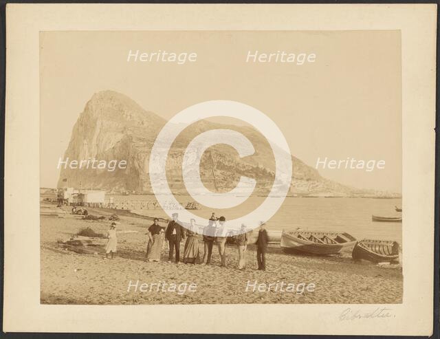 Group portrait in front of Rock of Gibraltar, about 1880-1895. Creator: Unknown.