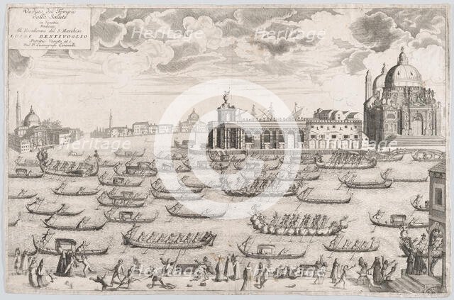 View of the church of Santa Maria della Salute in Venice, a regatta taking place ..., ca. 1700-1720. Creator: Alessandro della Via.