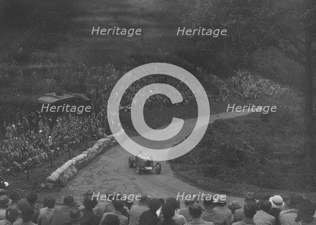 Bugatti Type 35 competing in the Shelsley Walsh Hillclimb, Worcestershire, 1935. Artist: Bill Brunell.