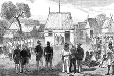 Reception of British naval officers by the native governor of Mohabo, Madagascar, 1881. Creator: Unknown.