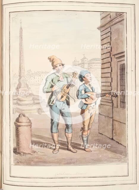 Calabrese Music, leaf from 'A Collection of Dresses by David Allan Mostly from Nature', 1776. Creator: David Allan.