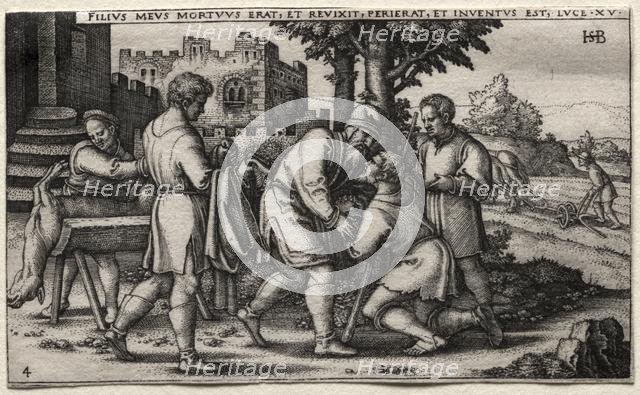 The Prodigal Son: Return of the Prodigal Son. Creator: Hans Sebald Beham (German, 1500-1550).