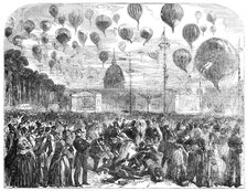 The Ascent of Balloons from the Esplanade of the Invalides, 1856.  Creator: Unknown.
