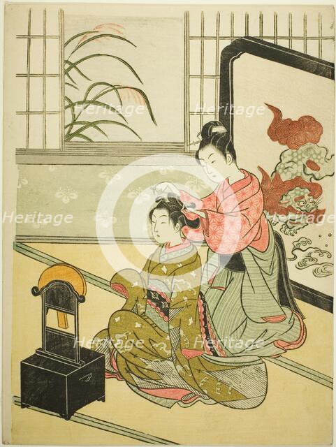 Autumn Moon in the Mirror (Kyodai no shugetsu), from the series "Eight Views of the...", c. 1766. Creator: Suzuki Harunobu.