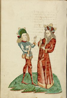 King Avenir and Josaphat in Conversation; Barlaam und Josaphat, 1469. Creators: Hans Schilling, Diebolt Lauber.