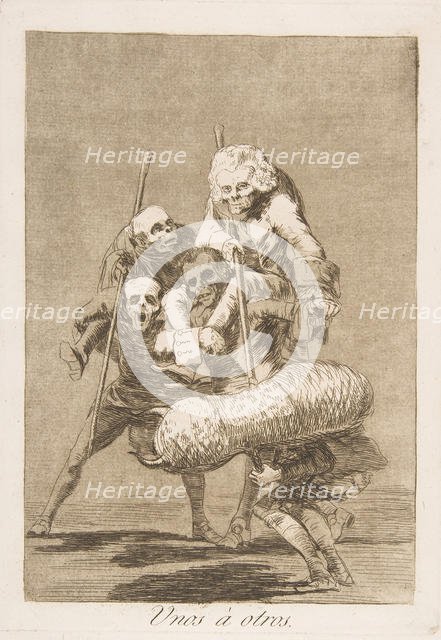 Plate 77 from 'Los Caprichos':What one does to another (Unos á otros.), 1799. Creator: Francisco Goya.