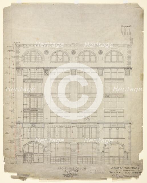Lakeside Press Building, Chicago, Illinois, Front Elevation, 11/9/1896. Creator: Treat & Shaw.