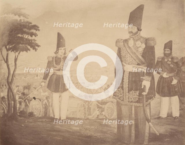 [A Persian revue in a painting that once belonged to Ardeshir Mirza, uncle of the king.], 1840s-60s. Creator: Possibly by Luigi Pesce.