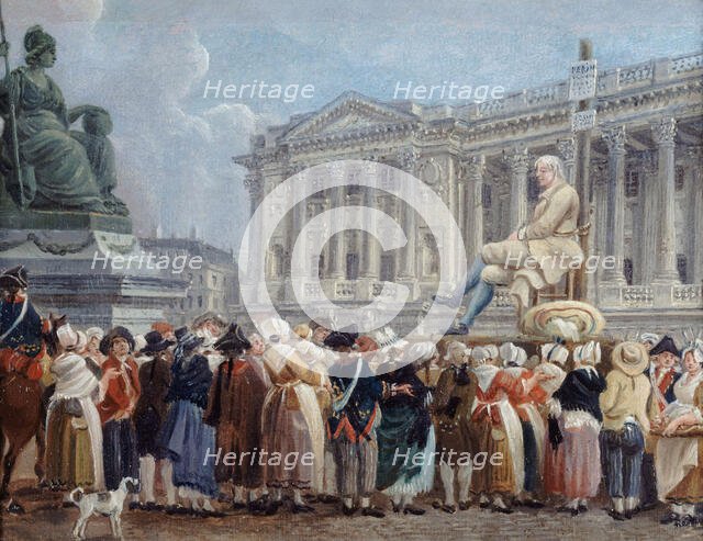 Exposition de Pierre Nicolas Perrin sur la place de la Révolution, le 29 vendémiaire, c. 1793. Creator: Demachy, Pierre-Antoine (1723-1807).