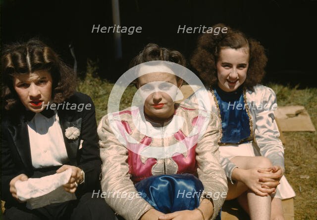 Backstage at the "girlie" show at the Vermont state fair, Rutland, 1941. Creator: Jack Delano.