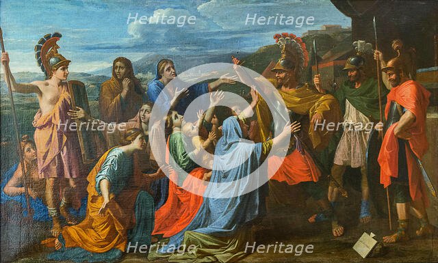 Coriolanus persuaded by his Family to spare Rome (Veturia at the Feet of Coriolanus), ca 1652. Creator: Poussin, Nicolas (1594-1665).