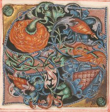 Manuscript Illumination with Initial S, from a Choir Book, German, 16th century. Creator: Unknown.