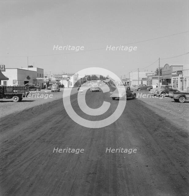 Looking down main street of a frontier town..., Tulelake, Siskiyou County, CA, 1939. Creator: Dorothea Lange.