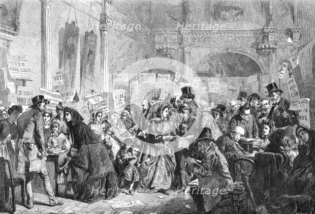 "Infant Orphan Election at the London Tavern - Polling", by G.E. Hicks..., 1865. Creator: W Thomas.