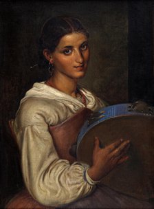 Italian girl with a blue tambourine, n.d. (after 1860). Creator: Wilhelm Marstrand.