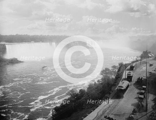 Niagara Falls from the Canadian shore [with Niagara Gorge Railroad], c1905. Creator: Unknown.