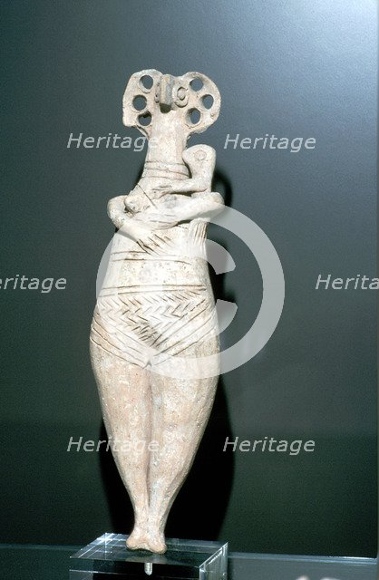 Terracotta mother-goddess with a child, Tyre, Bronze Age, 1400 - 1230 BC. Artist: Unknown