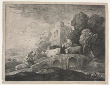 Wooded Landscape with Herdsmen Driving Cattle, 1779-1780. Creator: Thomas Gainsborough (British, 1727-1788).