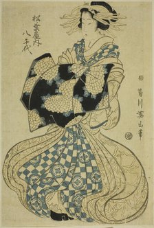 The courtesan Yachiyo of Matsubaya, from an untitled series of courtesans on parade, Japan, c. 1814. Creator: Kikukawa Eizan.