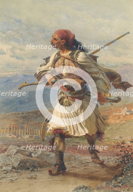 Greek Warrior, 1861. Artist: Haag, Carl (1820-1915)