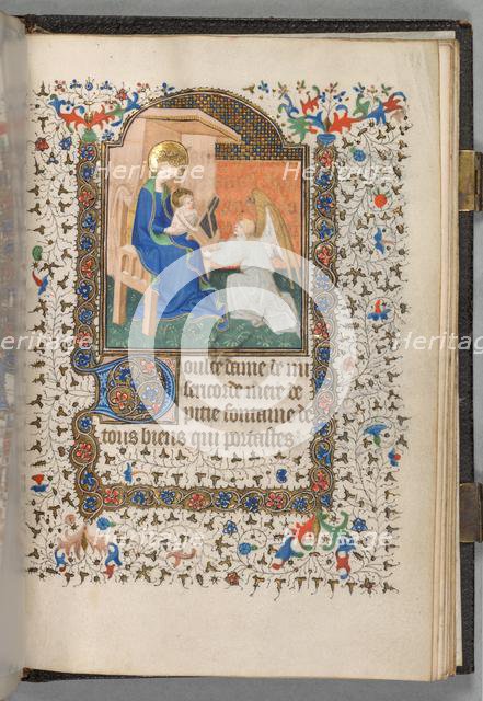 Book of Hours (Use of Paris): Fol. 198r, Madonna and Child with Angel, c. 1420. Creator: The Bedford Master (French, Paris, active c. 1405-30), possibly studio or workshop of.