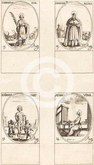 St. Hippolytus; St. Radegund, Queen; St. Cassian; St. Athanasia. Creator: Jacques Callot.